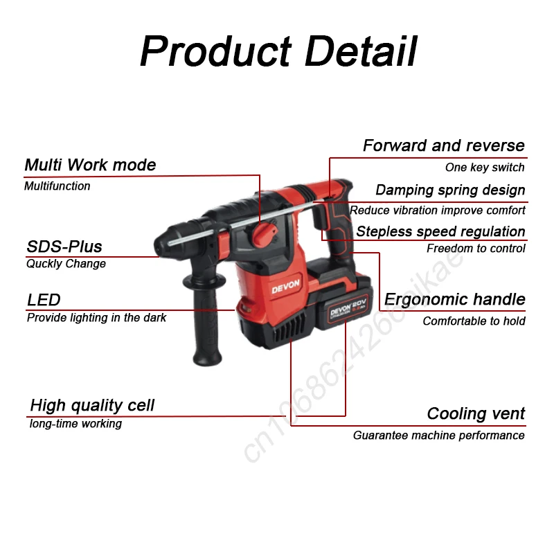 Devon Ağır Hizmet Tipi Kablosu - Cordless Rotary Hammer 20V Brushless incelemesi ve fiyatı