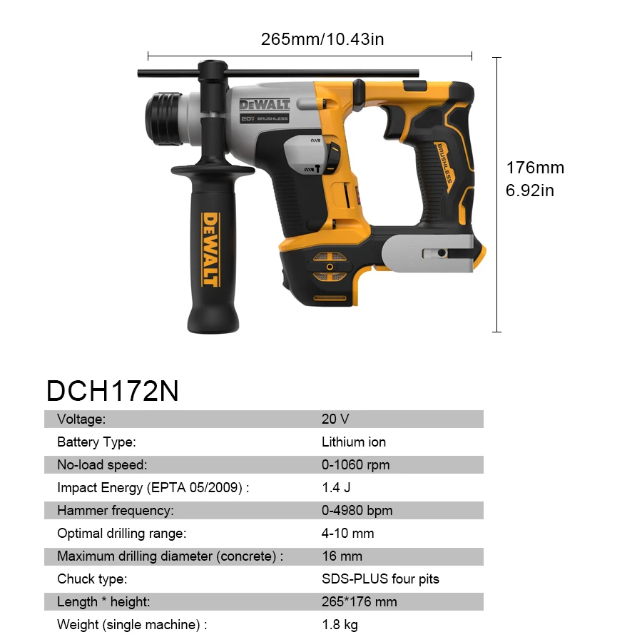 DeWalt DCH172N Akülü Şarj Edil - Cordless Rotary Hammer 20V Brushless incelemesi ve fiyatı